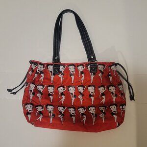 Betty Boop 2008 Red Shoulder Purse W/Faux Leather Strap and Draw Strings